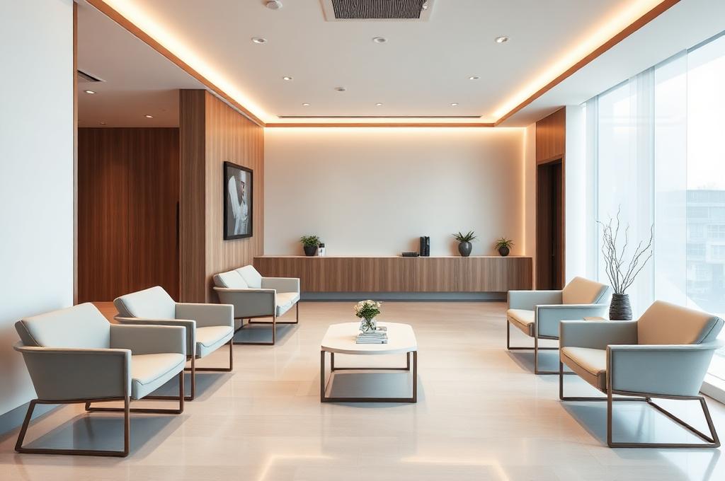 Luxury wellness clinic reception and waiting area