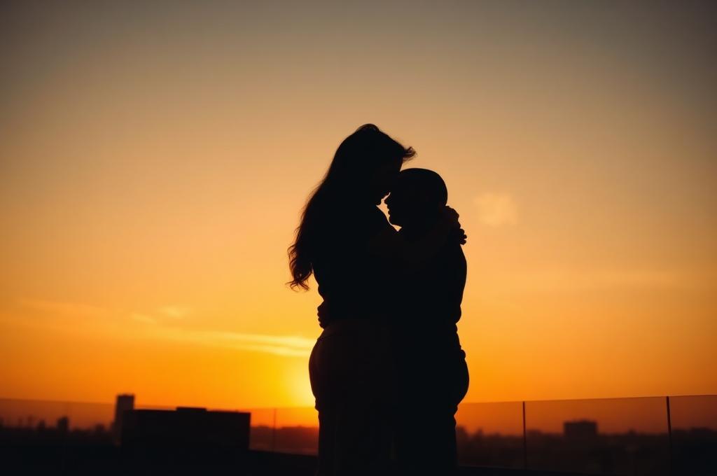 Couple embracing on a balcony